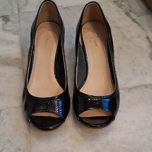 Cole Haan Black Patent Air Tali Peep Toe Wedges 9.5 B